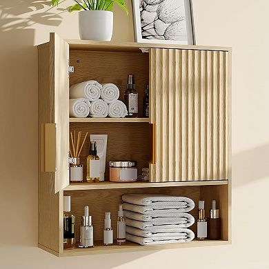 Medicine Cabinet with Adjustable Shelf, Oak Wall Mounted Over-Toilet Organizer Waterproof Bathroom