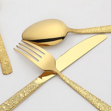 4 Piece Silverware Set, Stainless Steel Floral Flatware Set, Cutlery Set Includes Knife, Fork, Spoon