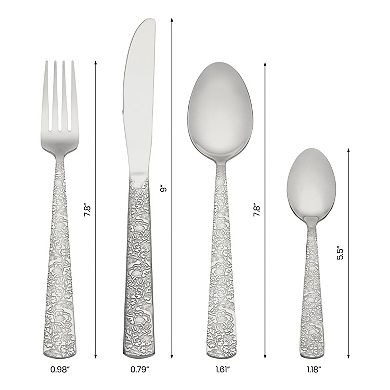 4 Piece Silverware Set, Stainless Steel Floral Flatware Set, Cutlery Set Includes Knife, Fork, Spoon