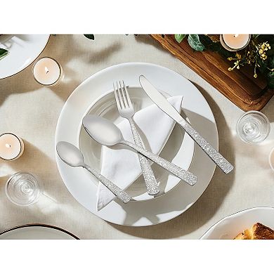 4 Piece Silverware Set, Stainless Steel Floral Flatware Set, Cutlery Set Includes Knife, Fork, Spoon