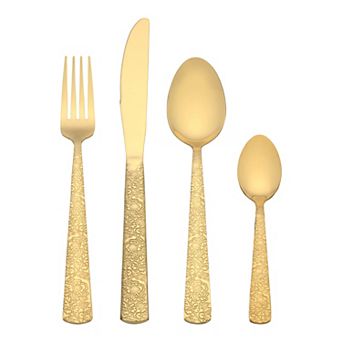 4 pc Silverware Set, Stainless Steel Floral Flatware Set, Cutlery Set Includes Knife, Fork, Spoon