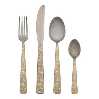 4 pc Silverware Set, Stainless Steel Floral Flatware Set, Cutlery Set Includes Knife, Fork, Spoon