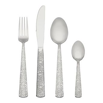 4 pc Silverware Set, Stainless Steel Floral Flatware Set, Cutlery Set Includes Knife, Fork, Spoon