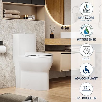 One-Piece Toilet Elongated,Ceramic Toilet with PP Toilet Cover,Durable, Efficient Flushing System