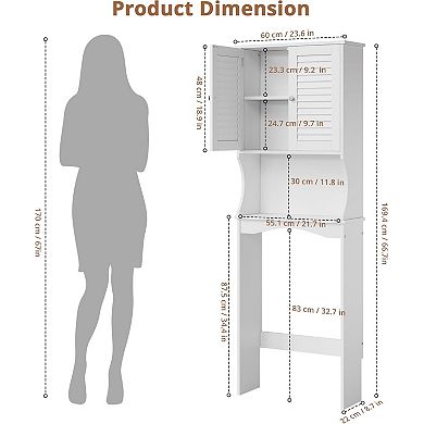 Over The Toilet Storage Cabinet with Adjustable Shelf and Louvered Doors