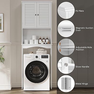 Over The Toilet Storage Cabinet with Adjustable Shelf and Louvered Doors