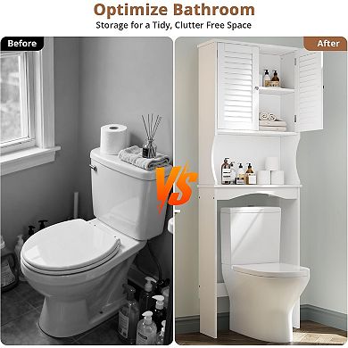 Over The Toilet Storage Cabinet with Adjustable Shelf and Louvered Doors