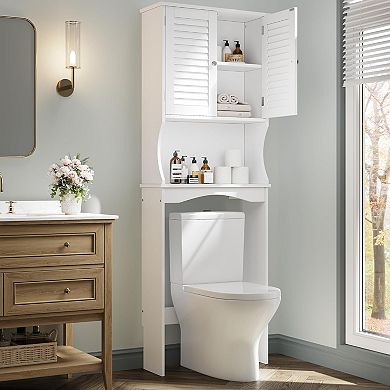 Over The Toilet Storage Cabinet with Adjustable Shelf and Louvered Doors