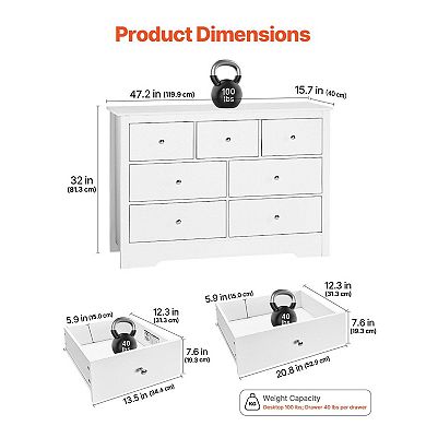 Multi-Functional Dresser with Smooth Slide Drawers and Top Surface - White
