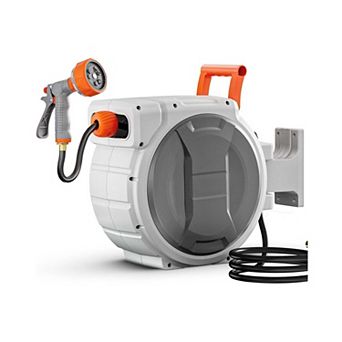 Outdoor Hose Reel with Slow-Rewind, 3/4-Inch Brass Hose and Frost-Resistant Shell