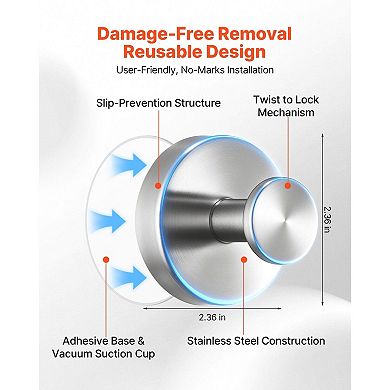 Stainless Steel Suction Hook for Bathroom or Kitchen - Brushed Nickel