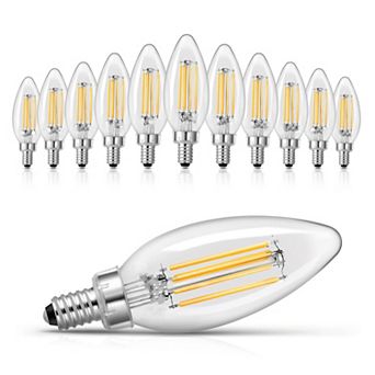 12-Pack LED Candle Bulbs Dimmable Warm White Clear Glass for Chandeliers