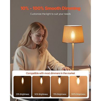 12-Pack LED Candle Bulbs Dimmable Warm White Clear Glass for Chandeliers