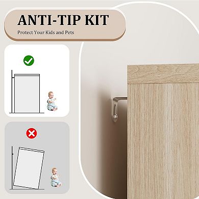 Modern Buffet Sideboard with 2 Glass Doors, Buffet Cabinet with Adjustable Shelf & Large Drawer
