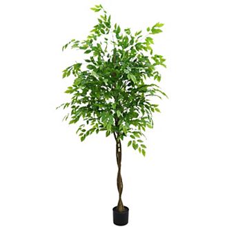 6FT Artificial Ficus Tree with Realistic Trunk, Silk Potted Plant, Green