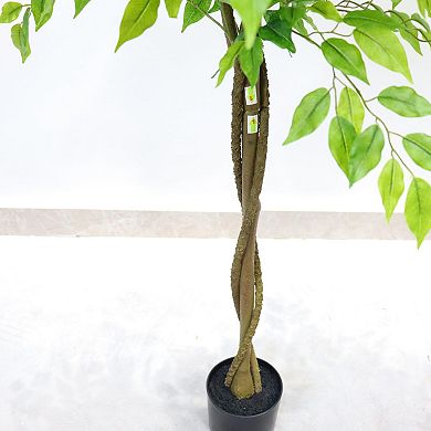 6FT Artificial Ficus Tree with Realistic Trunk, Silk Potted Plant, Green