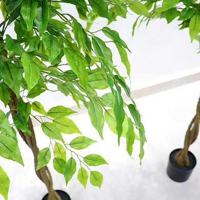 6FT Artificial Ficus Tree with Realistic Trunk, Silk Potted Plant, Green