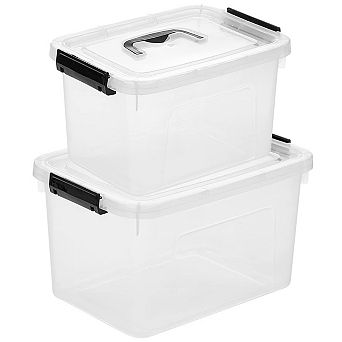 Clear Latch Storage Box with Handle and Lid 2 pc