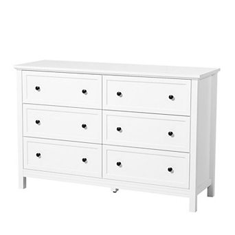 Multi-Use Six-Drawer Dresser for Bedroom, Living Room, or Entryway - White