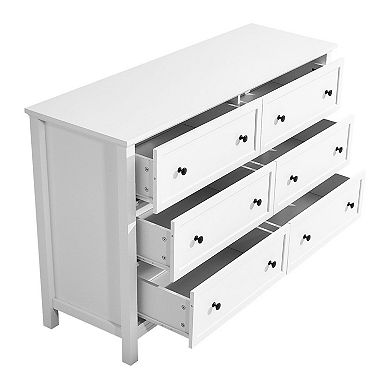 Multi-Use Six-Drawer Dresser for Bedroom, Living Room, or Entryway - White