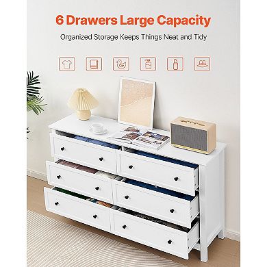 Multi-Use Six-Drawer Dresser for Bedroom, Living Room, or Entryway - White
