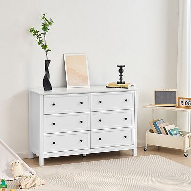 Multi-Use Six-Drawer Dresser for Bedroom, Living Room, or Entryway - White