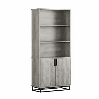 Bookshelf, Tall Bookcase with Doors, Wooden Bookcase with Adjustable Shelves and Storage Cabinet
