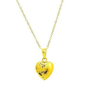 Charming Girl 14K Gold Over Silver Flower Heart Locket Pendant Necklace