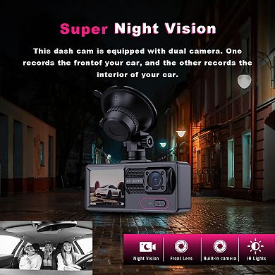 1080P Dash Cam with Loop Recording, 3 Lenses, Parking Monitor, Night Vision
