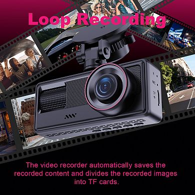 1080P Dash Cam with Loop Recording, 3 Lenses, Parking Monitor, Night Vision
