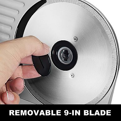 200W Meat Slicer with 0-15 mm Adjustable Slicing Thickness, Removable 9-In Blade, Easy to Clean