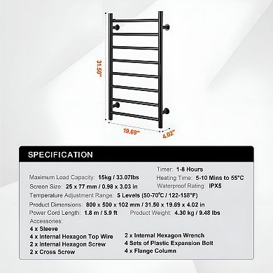 Wall Mounted Electric Towel Warmer Rack with Adjustable Temperature - Black