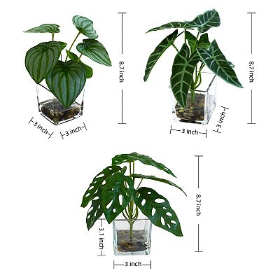 3-Pack 3.1IN Artificial Mini Potted Plants, Mixed Green