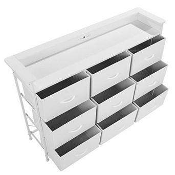 Multi-Functional Dresser with Drawers, USB Outlets, and LED Lighting - White