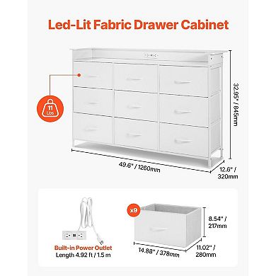 Multi-Functional Dresser with Drawers, USB Outlets, and LED Lighting - White