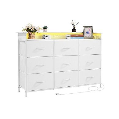 Multi-Functional Dresser with Drawers, USB Outlets, and LED Lighting - White