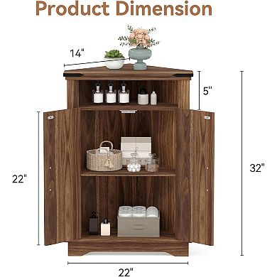 Corner Bathroom Cabinet, Farmhouse Small Corner Cabinet with Barn Door & Adjustable Shelf
