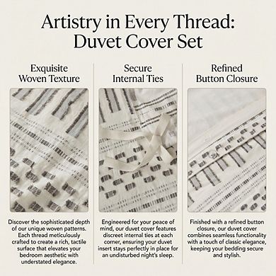 King/Cal King Cotton Duvet Set, Mid Century Boho Geometric Jacquard in Ivory