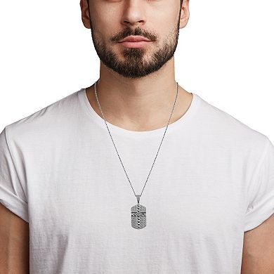Argento Forte Sterling Silver Cubic Zirconia Dogtag Cross Pendant Necklace