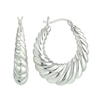 Argento Forte Sterling Silver Puffy Shrimp Oval Hoop Earrings