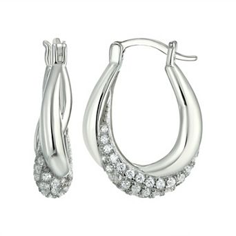 Argento Forte Sterling Silver Cubic Zirconia Twist Oval Hoop Earrings