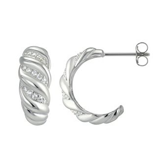 Argento Forte Sterling Silver Cubic Zirconia Twist Hoop Earrings