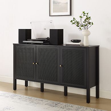 Crosley Furniture Perry Sideboard with Poly-Rattan Mesh Panels