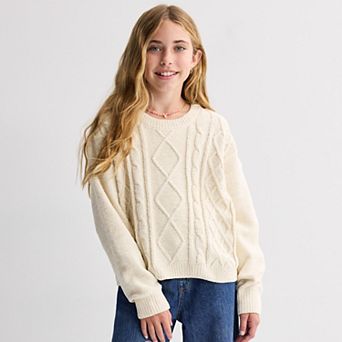 Girls 6-20 SO® Cable Stitch Crewneck Sweater in Regular & Plus Size
