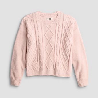 Girls 6-20 SO® Cable Stitch Crewneck Sweater in Regular & Plus Size