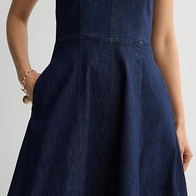 Petite Nine West V-Neck Denim Midi Dress