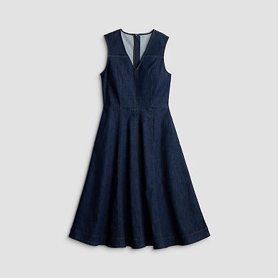 Petite Nine West V-Neck Denim Midi Dress
