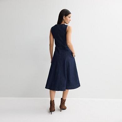 Petite Nine West V-Neck Denim Midi Dress