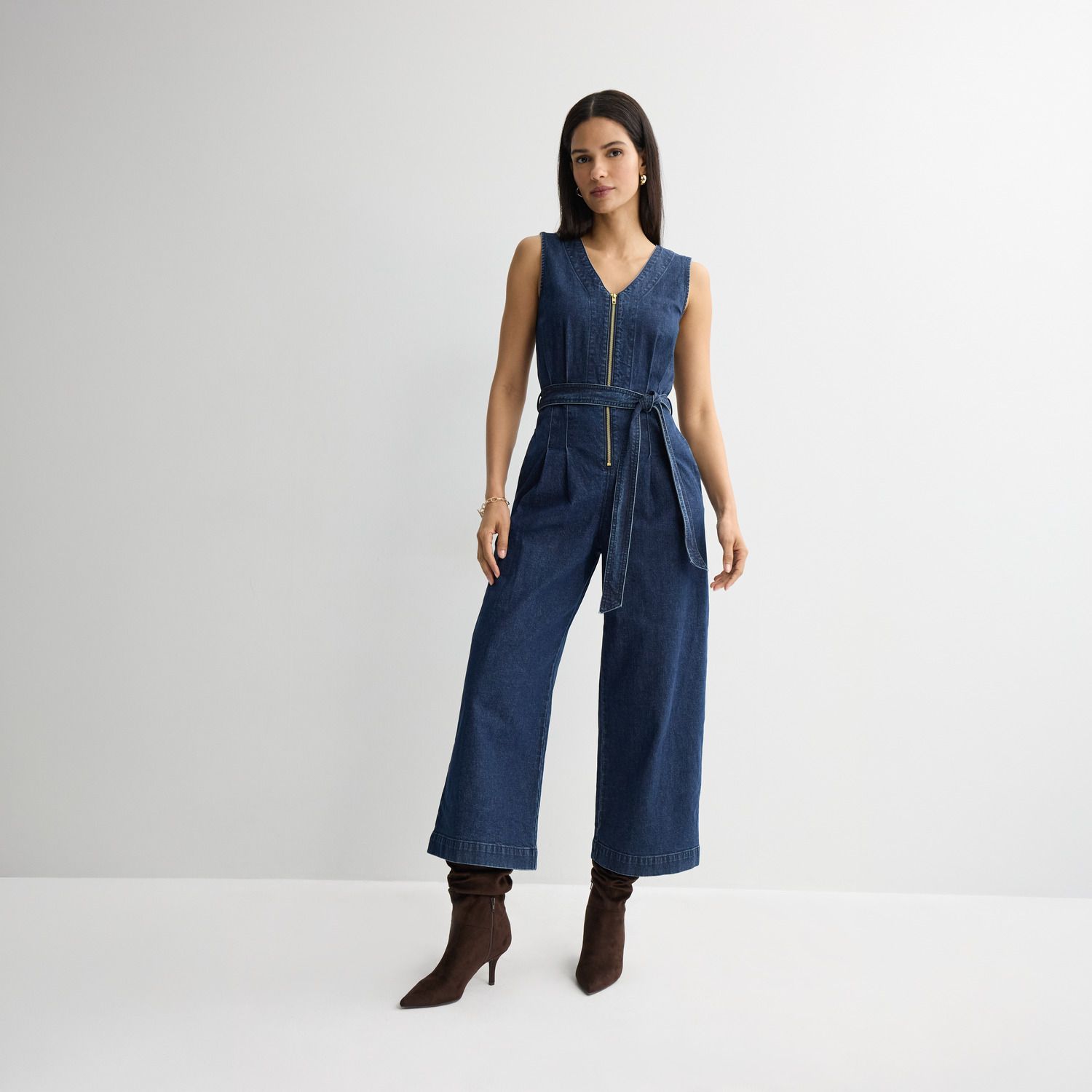 Женский комбинезон Nine West Zip Front Sleeveless Denim Jumpsuit