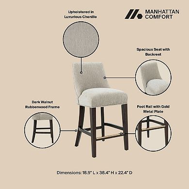 MANHATTAN COMFORT Beever Chenille Upholstered Wood Counter Stool Set of 2